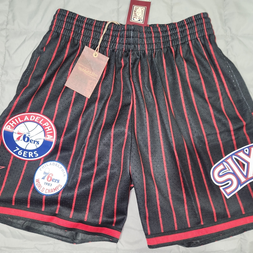 Mitchell & Ness Black and Red 76ers Men's Athletic Shorts